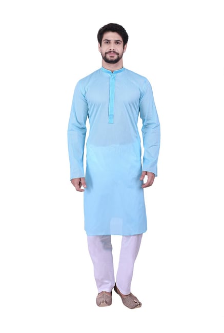 Manyavar Blue Striped Kurta Set