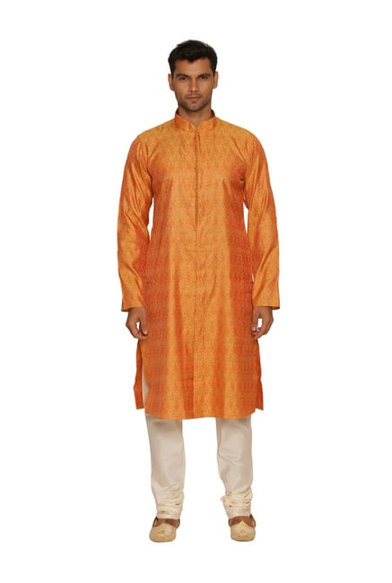 Buy Manyavar Orange Beige Regular Fit Kurta Set for Men Online