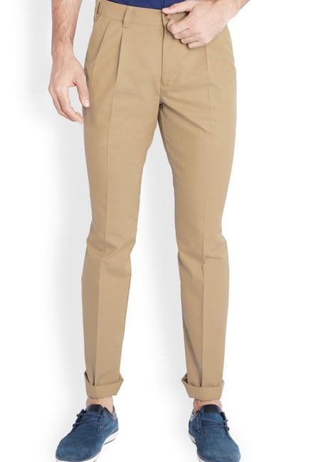 Grey Classic Loose Fit Pleated Cotton Trousers (FOCHI) | Celio
