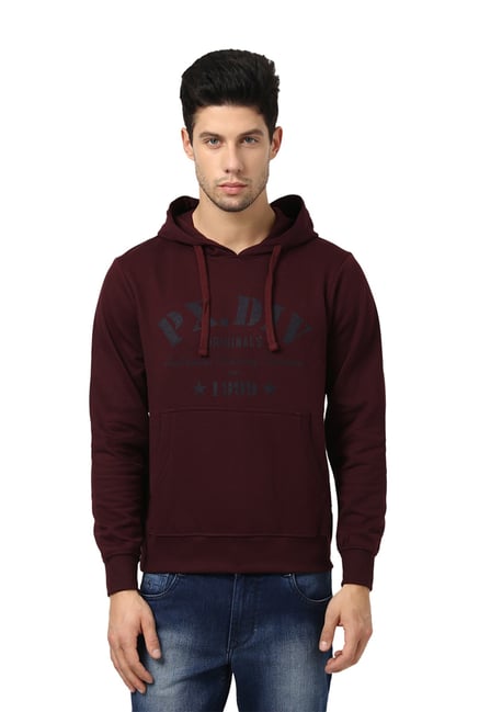 Buy Parx Maroon Full Sleeves Hooded Sweatshirt for Men Online