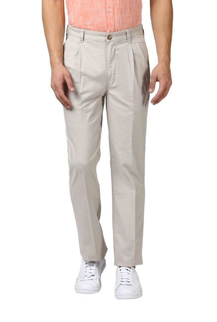 Cotton-Hemp Blend Pleated Trousers