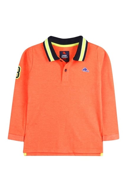 Cherry Crumble By Nitt Hyman Kids Orange Solid Polo T-Shirt