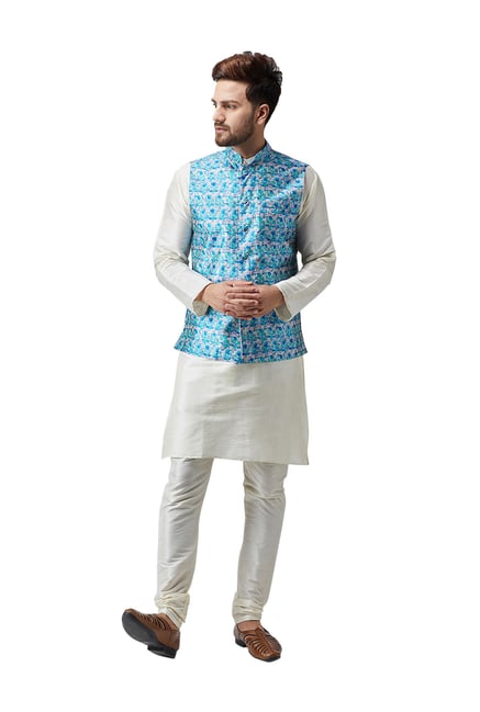 Sojanya Turquoise Printed Nehru Jacket-picture-33