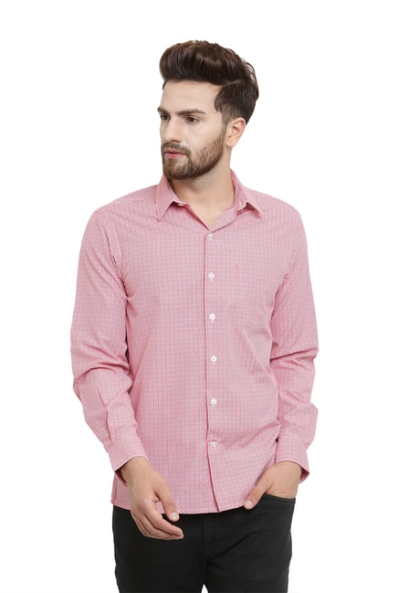 John Players Red Slim Fit Full Sleeves Shirt