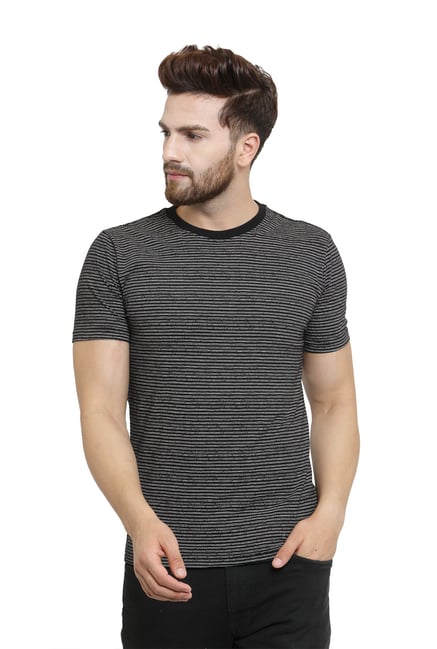 John Players Black Striped Slim Fit Crew Neck T-Shirt