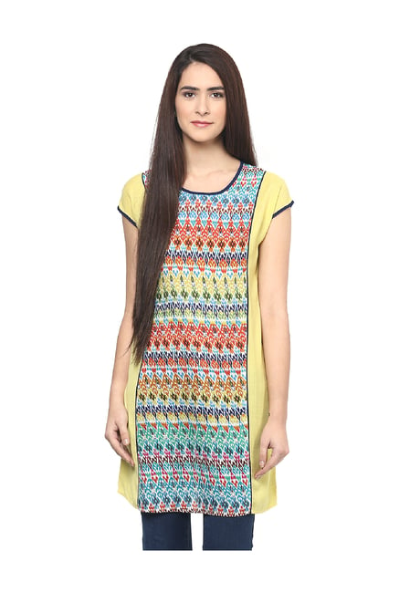 Fusion Beats Yellow Printed Tunic