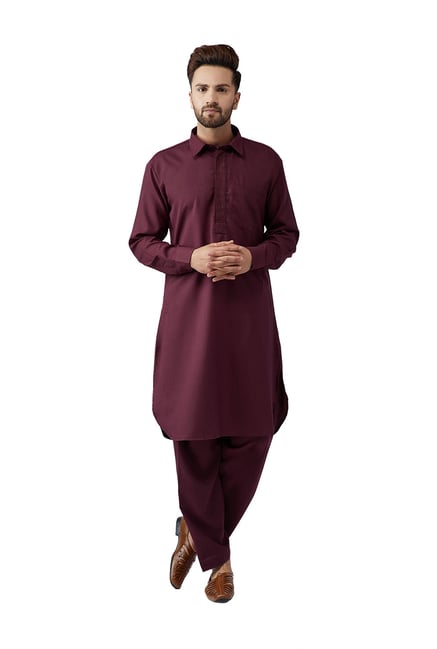 Sojanya Maroon Embroidered Pathani Kurta Set