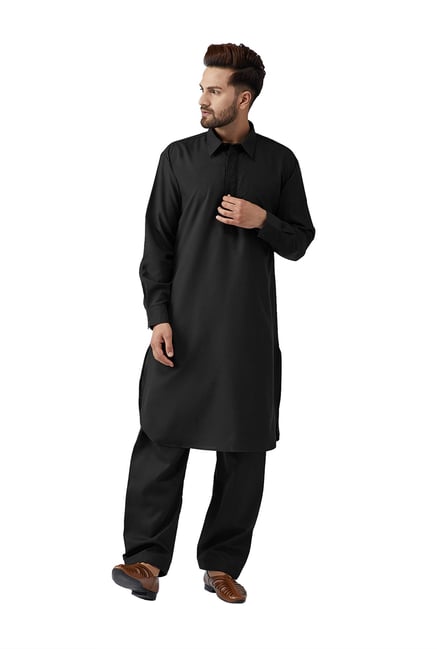 Sojanya Black Embroidered Pathani Kurta Set