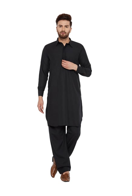 Sojanya Black Full Sleeves Pathani Kurta Set