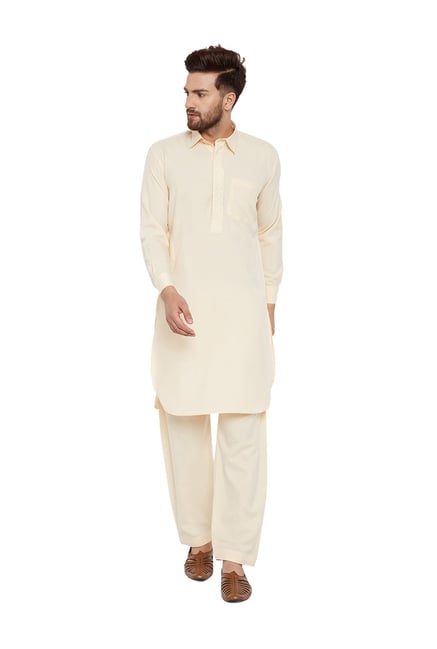 Sojanya Cream Full Sleeves Pathani Kurta Set