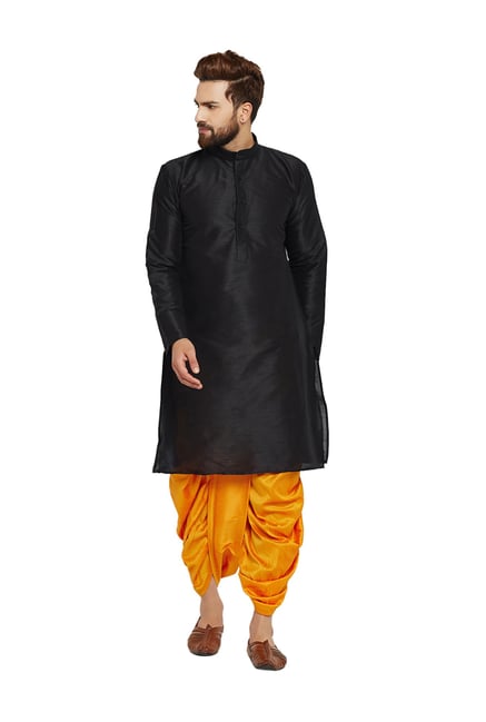 Buy Sojanya Black Orange Full Sleeves Kurta Set for Men Online