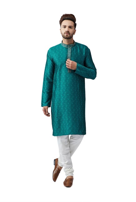 Sojanya Teal Green & Off-White Regular Fit Kurta Set