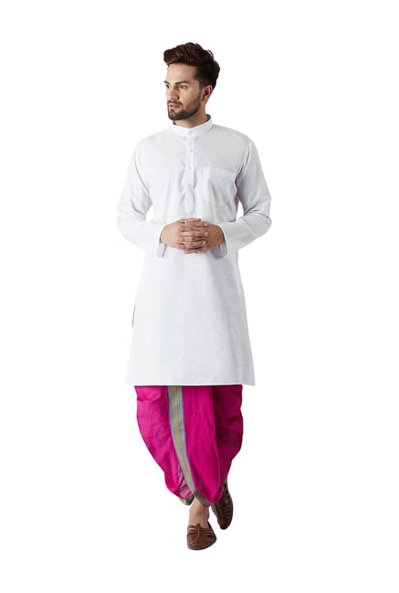 Sojanya White & Dark Pink Solid Regular Fit Kurta Set