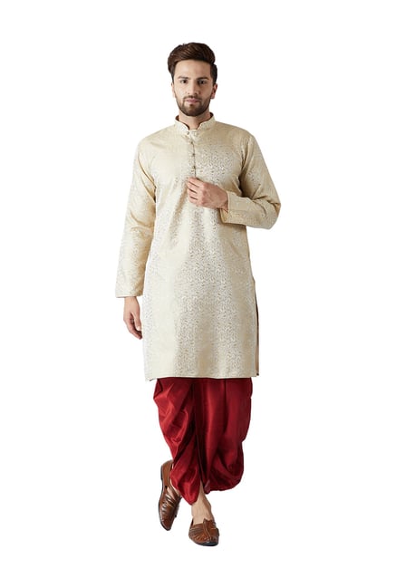 Sojanya Cream & Maroon Regular Fit Kurta Set