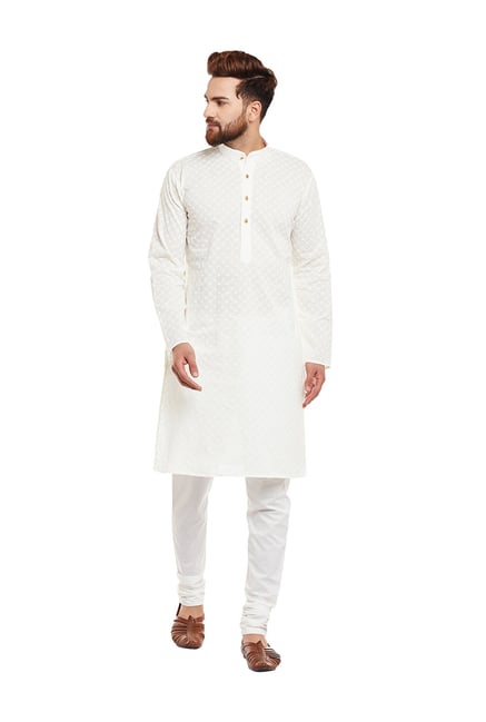 Sojanya Off-White Band Collar Full Sleeves Kurta Set