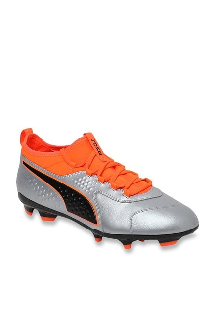 Buy Puma One 3 Lth Fg Silver Shocking Orange Football Shoes For