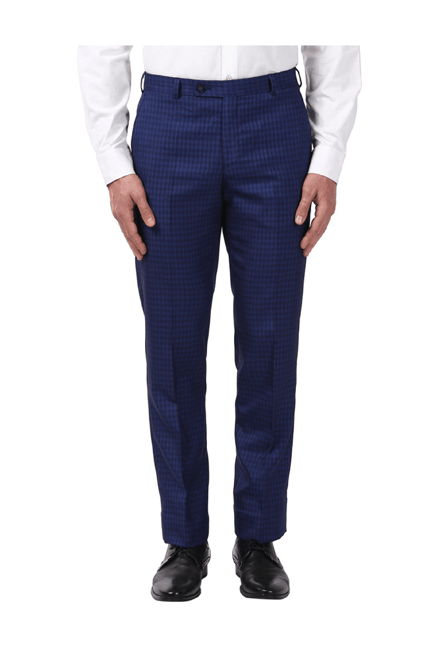 Elegant blue trousers, elastic waist, slim fit - PN733
