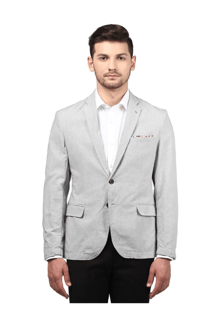 Buy Park Avenue Light Grey Slim Fit Cotton Blazer for Men Online