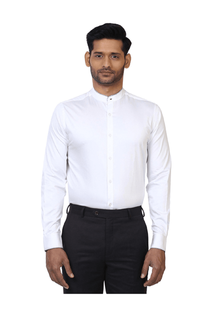 Buy Raymond White Band Collar Cotton Shirt for Men Online Tata CLiQ