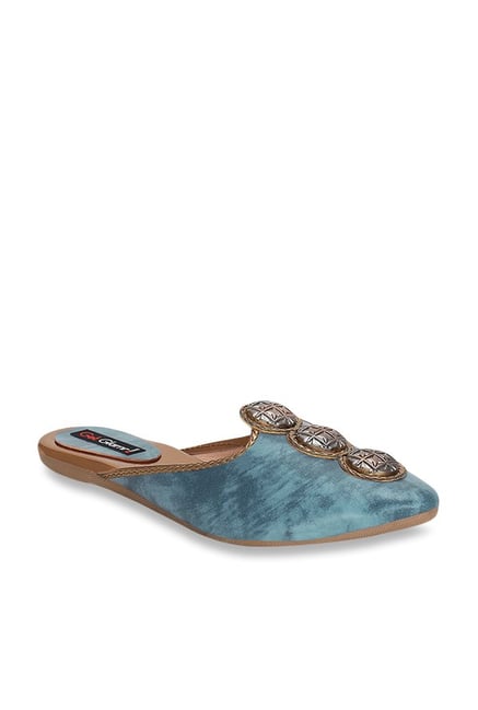 Get Glamr Noami Teal Blue Mule Shoes