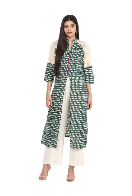 Jaipur Kurti Green Printed Cotton Kurta Price in India