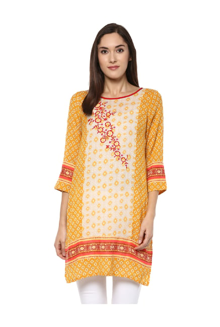 Fusion Beats Yellow Printed Tunic