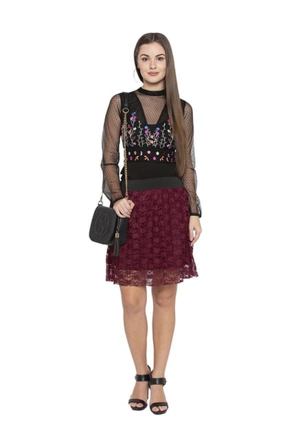 Buy Globus Maroon Lace Knee Length Skirt for Women Online Tata CLiQ