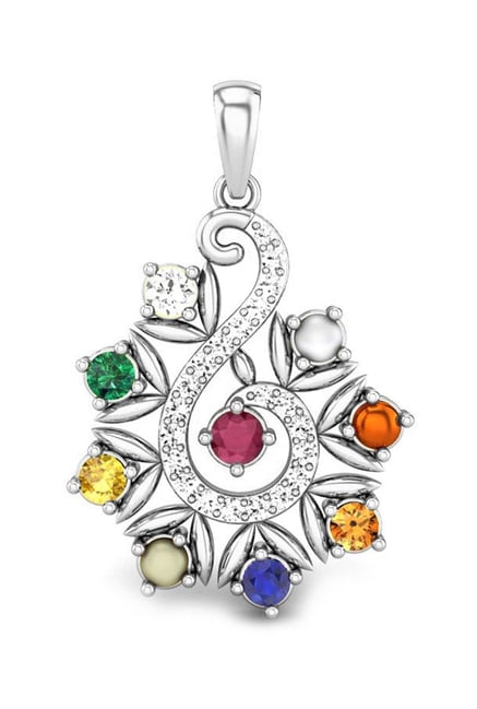 Clara Navratna Stone Nine Gems Sterling Silver Pendant