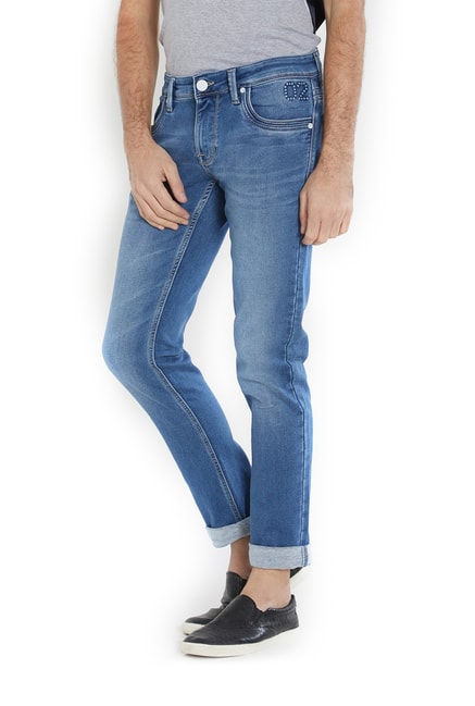 Integriti Blue Skinny Fit Solid Cotton Jeans 