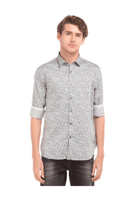 Flying Machine Grey Regular Fit Cotton Shirt