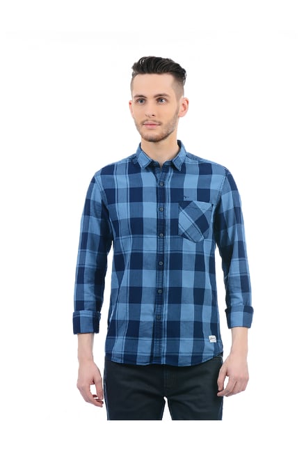 Flying Machine Blue Regular Fit Cotton Shirt