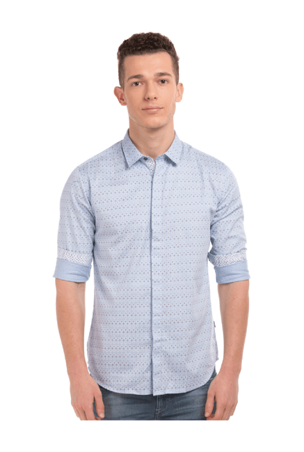 Flying Machine Blue Regular Fit Cotton Shirt