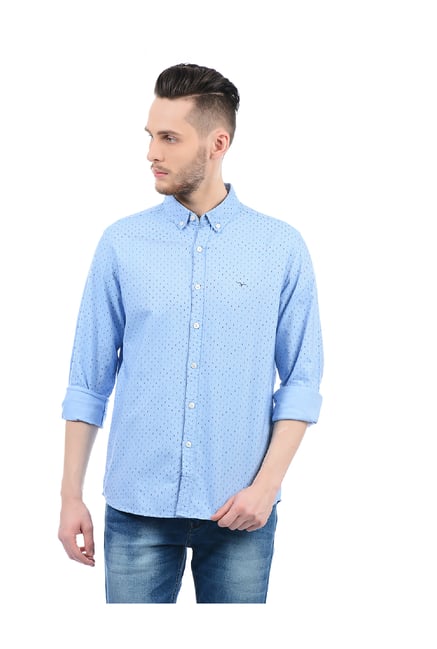 Flying Machine Blue Regular Fit Cotton Shirt