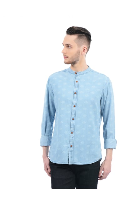 Flying Machine Blue Regular Fit Cotton Shirt