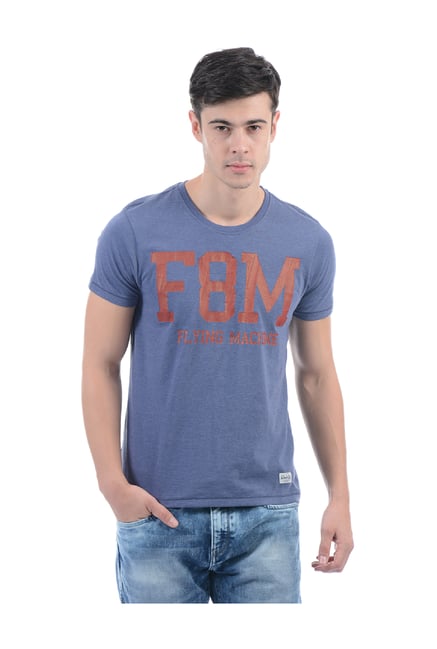 Flying Machine Blue Slim Fit Cotton T-Shirt