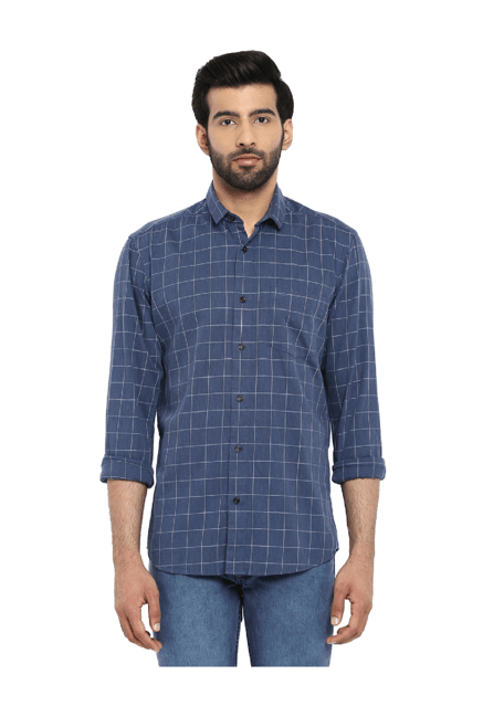 Buy ColorPlus Blue Slim Fit Cotton Shirt for Men Online Tata CLiQ