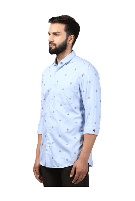 ColorPlus Blue Slim Fit Cotton Shirt