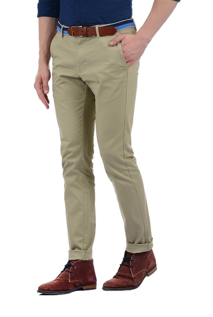 Buy Indian Terrain Mens Solid Green Flat Front Trouser at Amazon.in