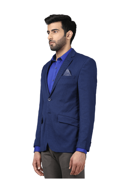 Park Avenue Dark Blue Slim Fit Full Sleeves Blazer