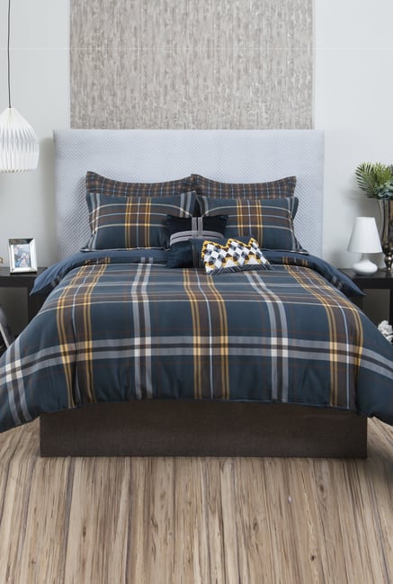 Buy Annasimona Navy Brown Printed Cotton Double Duvet Cover Set