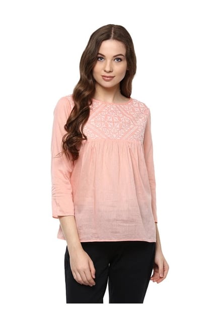 The Vanca Peach Embroidered Top