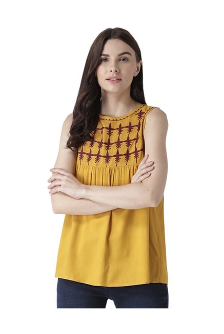 MsFQ Yellow Embroidered Top