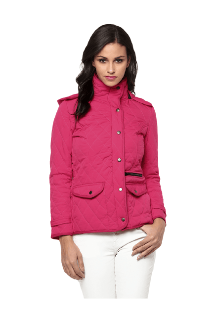 The Vanca Fuchsia Quilted Polyester Hoodie Jacket