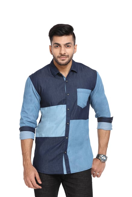 Buy Wrangler Blue Slim Fit Shirt from top Brands at Best Prices