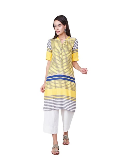 Global Desi Yellow Checks Tunic