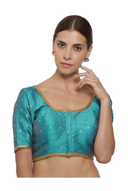 Soch Teal Printed Silk Blouse