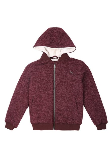 Gini & Jony Kids Maroon Textured Hoodie