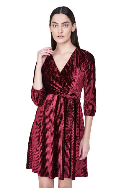 maroon silk dress above the knee