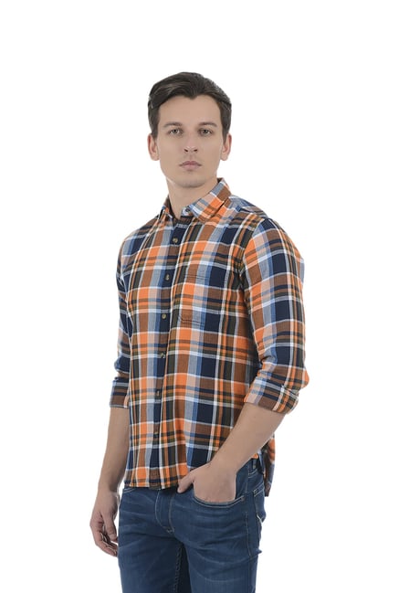 orange check shirt mens