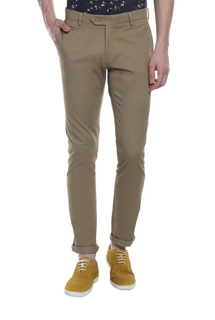 Blackberrys Brown Mid Rise Solid Slim Fit Trousers